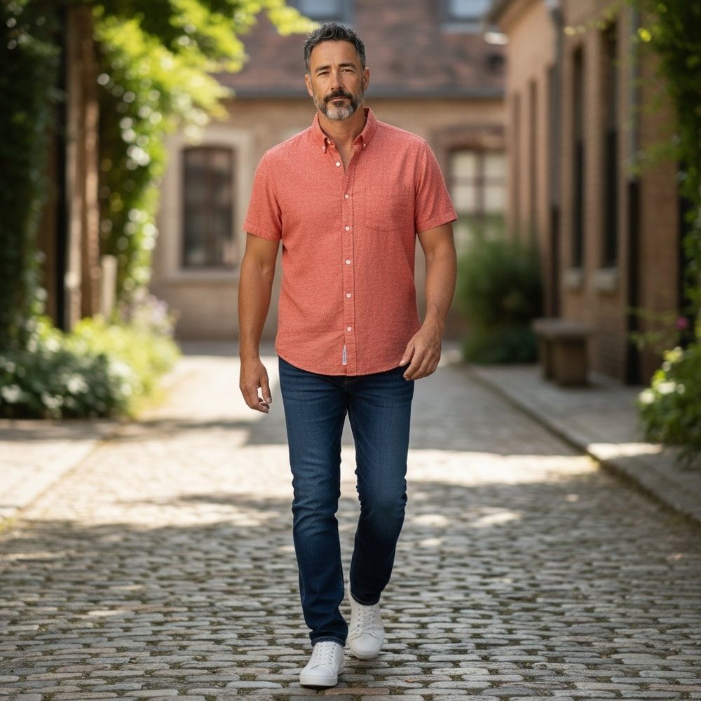 Banana Republic 2XL Slim Fit Linen Mens Casual Button Down Short Sleeve Red